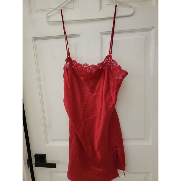 Victorias Secret Angel Red Lace Satin Nightgown Slip Dress Bow Adjustable Straps - Picture 11 of 16